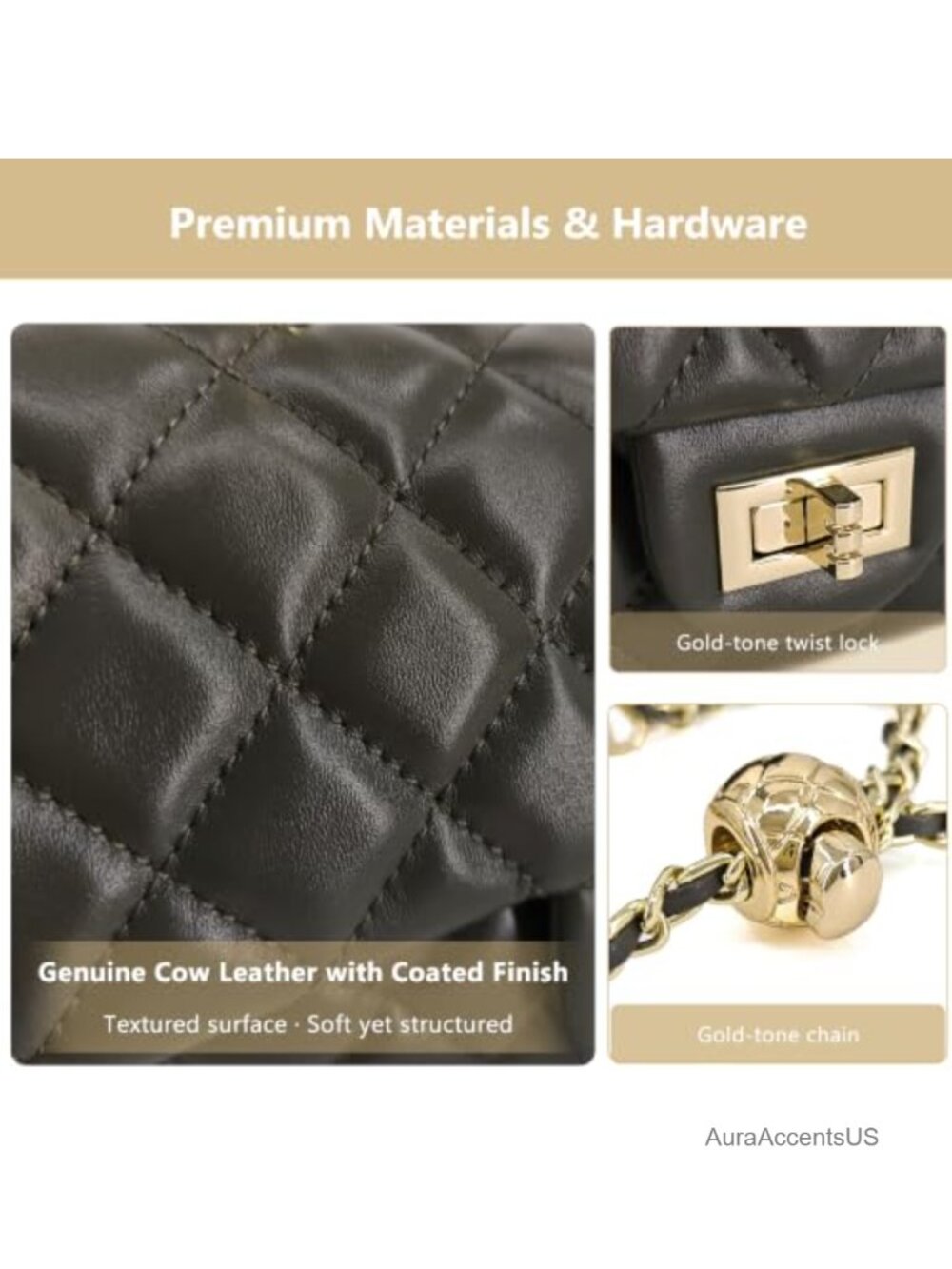 Small Quilted Leather Flap Crossbody Bag with Gold-Tone Chain Handle - Picture 4 of 6